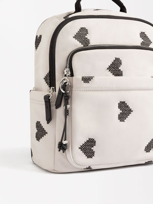 Mochila De Nylon Bordado Corazones