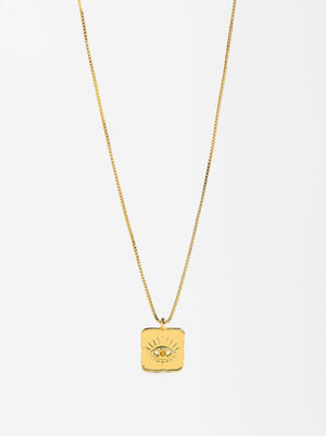 Collar corto medalla ojo baño oro 18k