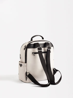 Mochila De Nylon Bordado Corazones