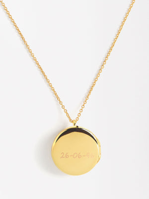 Collar medalla relicario con circonitas baño oro 18k