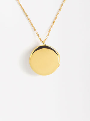 Collar medalla relicario con circonitas baño oro 18k